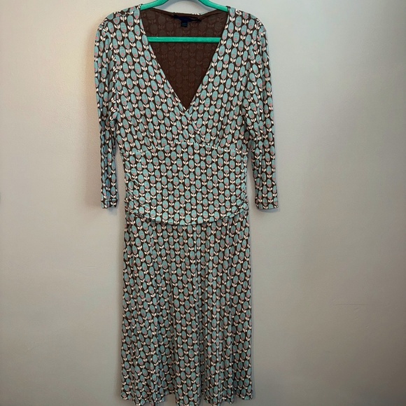 Boden Jersey Knit Faux Wrap Fit and Flare Swing Olive Dress Size 16L 16 Long - Picture 1 of 7